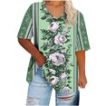 thumbnail image 1 of Clean Womens Plus Size Summer Tops Floral Printed Tee Shirts Scooped Neck Short Sleeve Tshirts Loose Relaxed Fit Tunic Blouses Vintage Texture Rose-Flower T-Shirts Dressy Work Office Clothes, 1 of 4