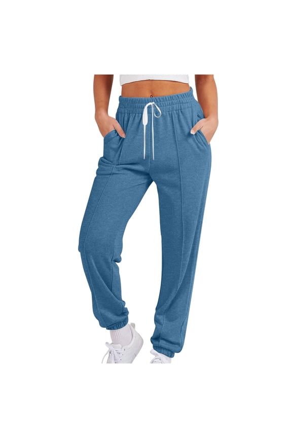 Clean Womens Sports Trousers Lace-Up Elastic Waist Tapered Sweatpants High Waisted Athletic-Fit Pants Light Breathable Track Pants Workout Running Gym Pants with Pockets