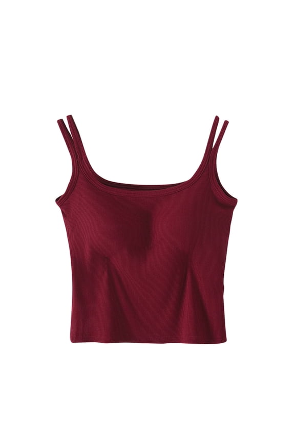 Clean Womens Strapless Self Bra Tank Tops U-Neck Sleeveless Shirts Plain Basic Tunic Tee Tight Fitted Camisole Sleepwear One Piece Seamless Bra Support Push-Up Underwear Training Yoga Clothes