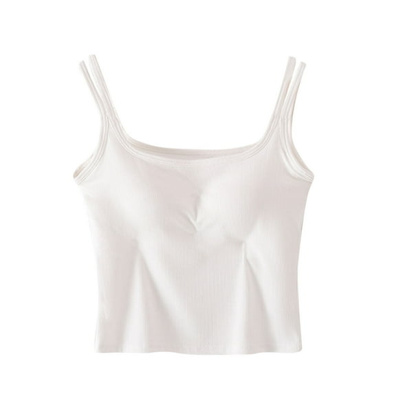 Clean Womens Strapless Self Bra Tank Tops U-Neck Sleeveless Shirts Plain Basic Tunic Tee Tight Fitted Camisole Sleepwear One Piece Seamless Bra Support Push-Up Underwear Training Yoga Clothes