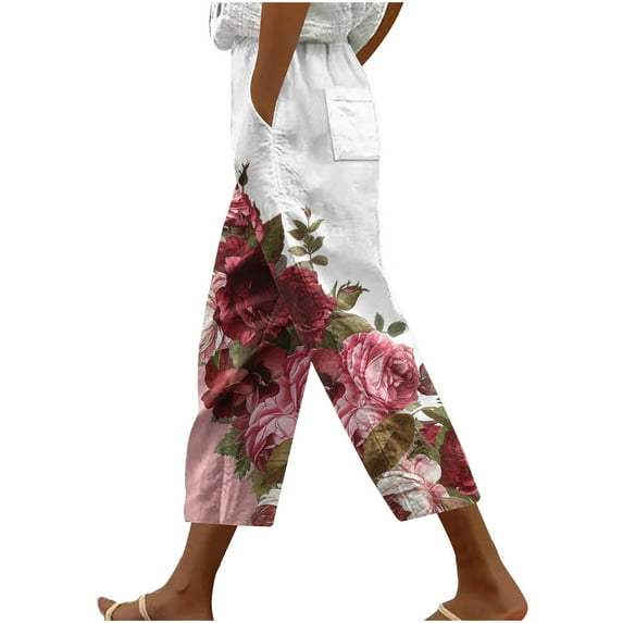 Clean Womens Summer Printed Capri Pants Funny Fruit Pattern Capris High Waisted Sweatpants Lace-Up Elastic Waist Beach Pants Baggy Relaxed Fit Jogger Capri Beach Travel Vacation Outfits With Pockets