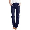 thumbnail image 1 of Clean Womens Wide Leg Long Pants Summer Lodies Cotton Linen Trousers Drawstring Elastic Waist Sweatpants High Waisted Athletic Track Pant Slim Fit Basic Trouser Golf Joggers Pants Outfits 2025, 1 of 7