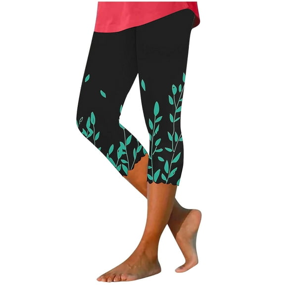 Clean Womens Yoga Capris Leggings Printed High Waisted Sweatpant Athletic-Fit Tummy Control Pants Lounge Breathable Pull On Stretch Trouser Workout Gym Yoga Clothes
