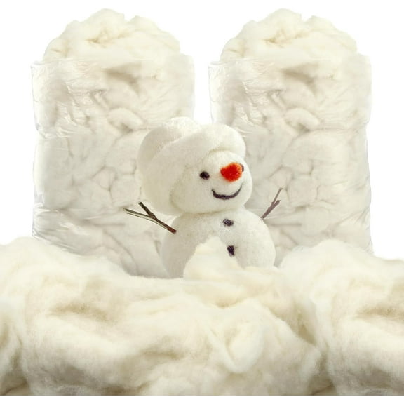Clean Wool Batting Stuffing for Stuffed Animals Roving Felting Filler Crafts Needle Cushions Pillow Knitted Toys Blending and Dryer Balls, Natural White(1.1 lb)