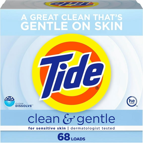Clean and Gentle Powder Laundry Detergent, Unscented, 68 Loads, 77 oz