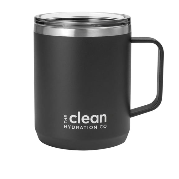 The Clean Hydration Company Insulated Travel Coffee Mug - 12oz Vacuum Insulated Stainless Steel Travel Mug with Ceramic Lining & Lid, BPA-Free (Black)