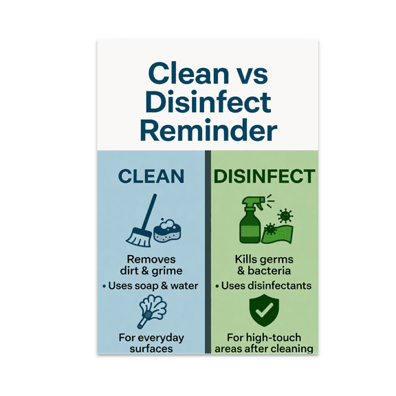 Clean vs Disinfect Reminder Chart - Home Organization Enthusiast - 13x19 Poster Print