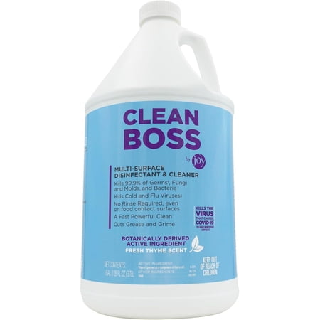 CleanBoss Botanical Disinfectant - Multi-Surface Cleaner - 128 oz - Kills 99.9% of Germs + Cold & Flu Viruses - Fresh Thyme Scent - No Rinse on Food Contact Surfaces - Pet Friendly