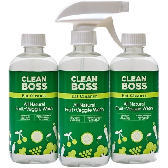 CleanBoss Eat Cleaner Triple-Action Fruit + Veggie Wash - 12 oz Pack of 3 - R...