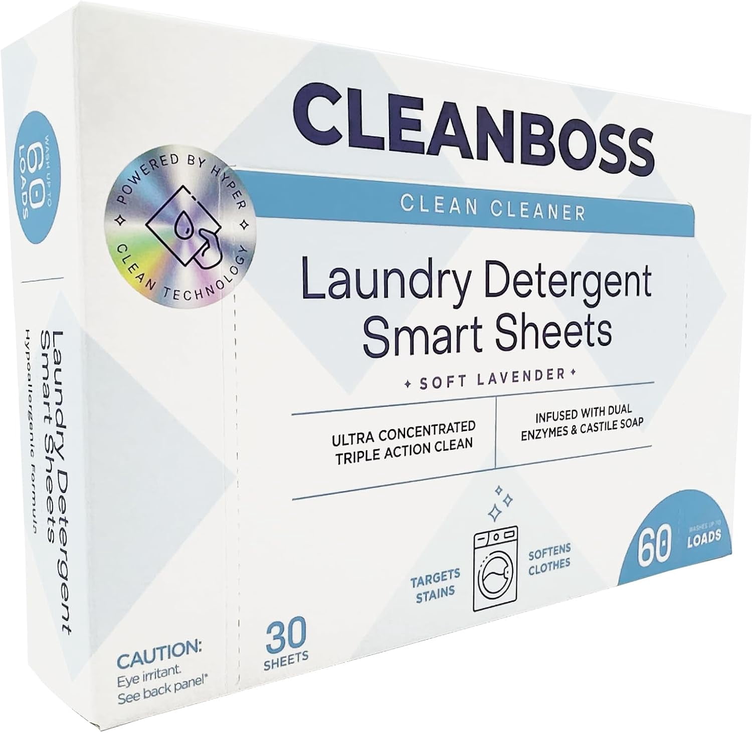 CleanBoss Laundry Detergent Smart Sheets - Lavender, 30 Sheets, 60 Loads
