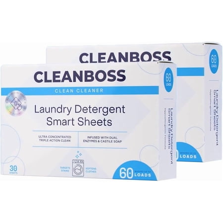 2 Pack CleanBoss Laundry Detergent Smart Sheets - 60 Sheets total