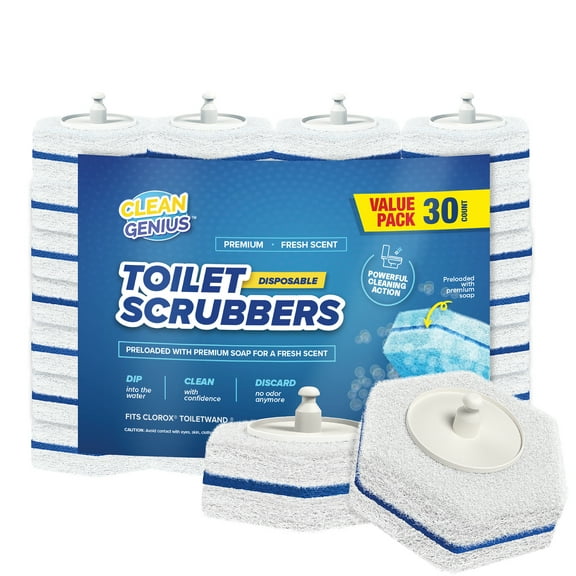 CleanGenius Prefilled Cleaning Disposable Toilet Scrubbers, 30 Count, Fits Clorox ToiletWand