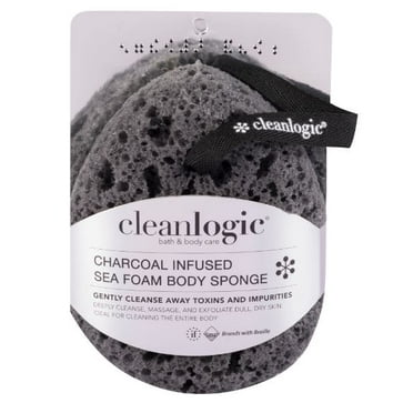 CleanLogic Exfoliating Sea Sponge, Charcoal Infused Body Scrubber for Clean, Smooth Skin, 1 Count