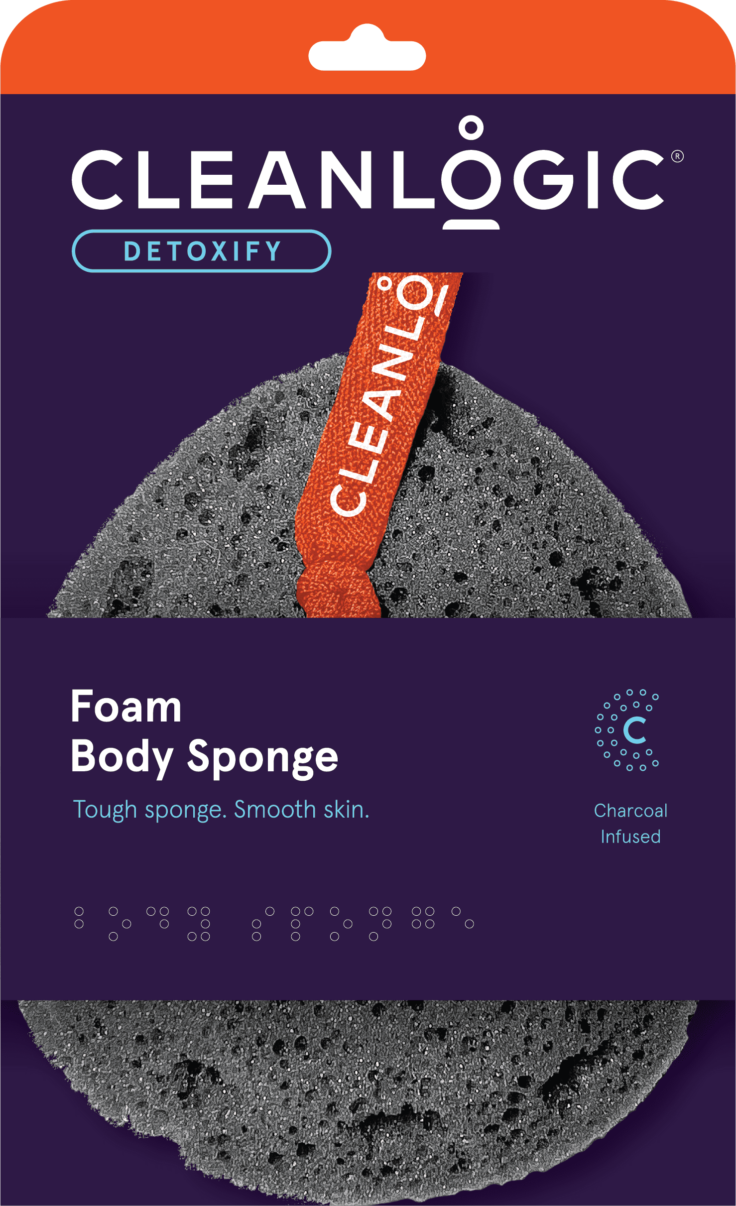 CleanLogic Exfoliating Sea Sponge, Charcoal Infused Body Scrubber for Clean, Smooth Skin, 1 Count