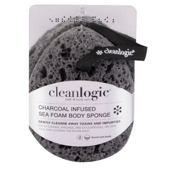CleanLogic Exfoliating Sea Sponge, Charcoal Infused Body Scrubber for Clean, Smooth Skin, 1 Count