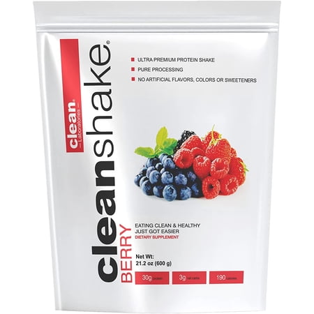 CleanShake Meal Replacement Protein Shake Powder, Organic Berry, 21.2 oz, 12 Servings