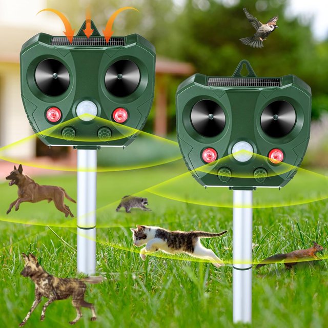 CleanX 2 Pack Solar Ultrasonic Animal Repellent, USB Powered Cat