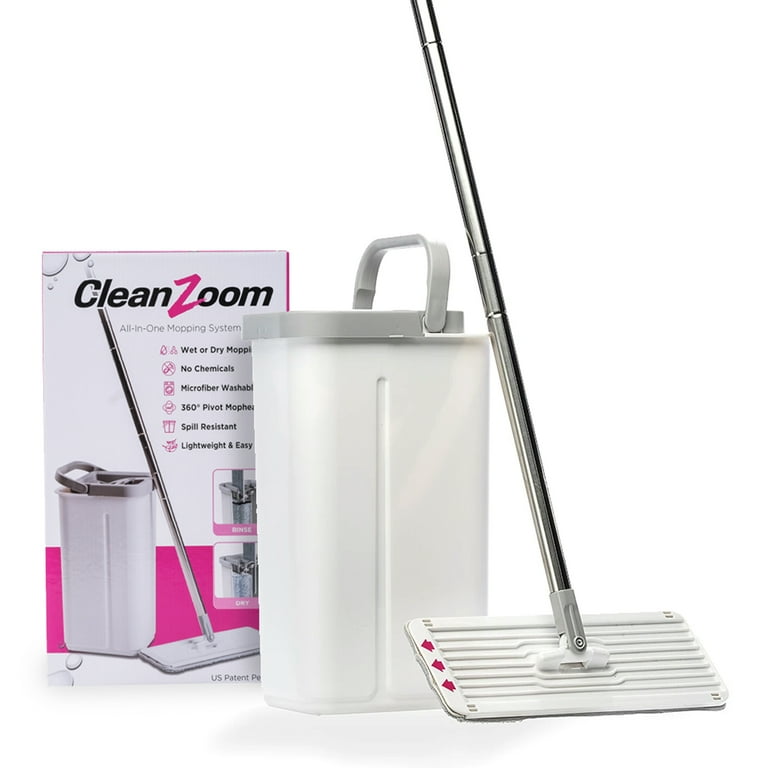 Mop and Bucket Set, 4 Washable and Reusable Microfiber Pads, Hands Free Flat Mop, Stainless Steel Handle