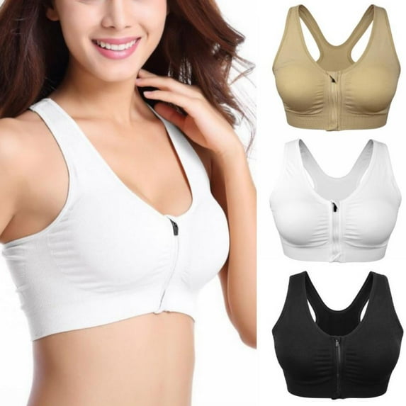 Cleance Sale!Women Zip Front Closure Sports Bra Medium Impact Push Up Wirefree Yoga Bras Racerback Workout Gym Bra Top