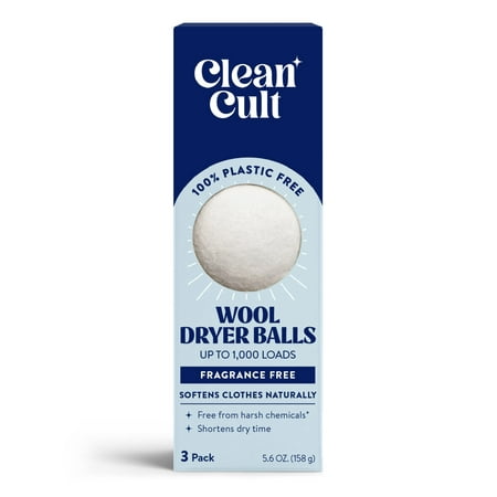 Cleancult Dryer Balls, Organic Wool, Reusable, Reduces Wrinkles, Unscented, 3 Count