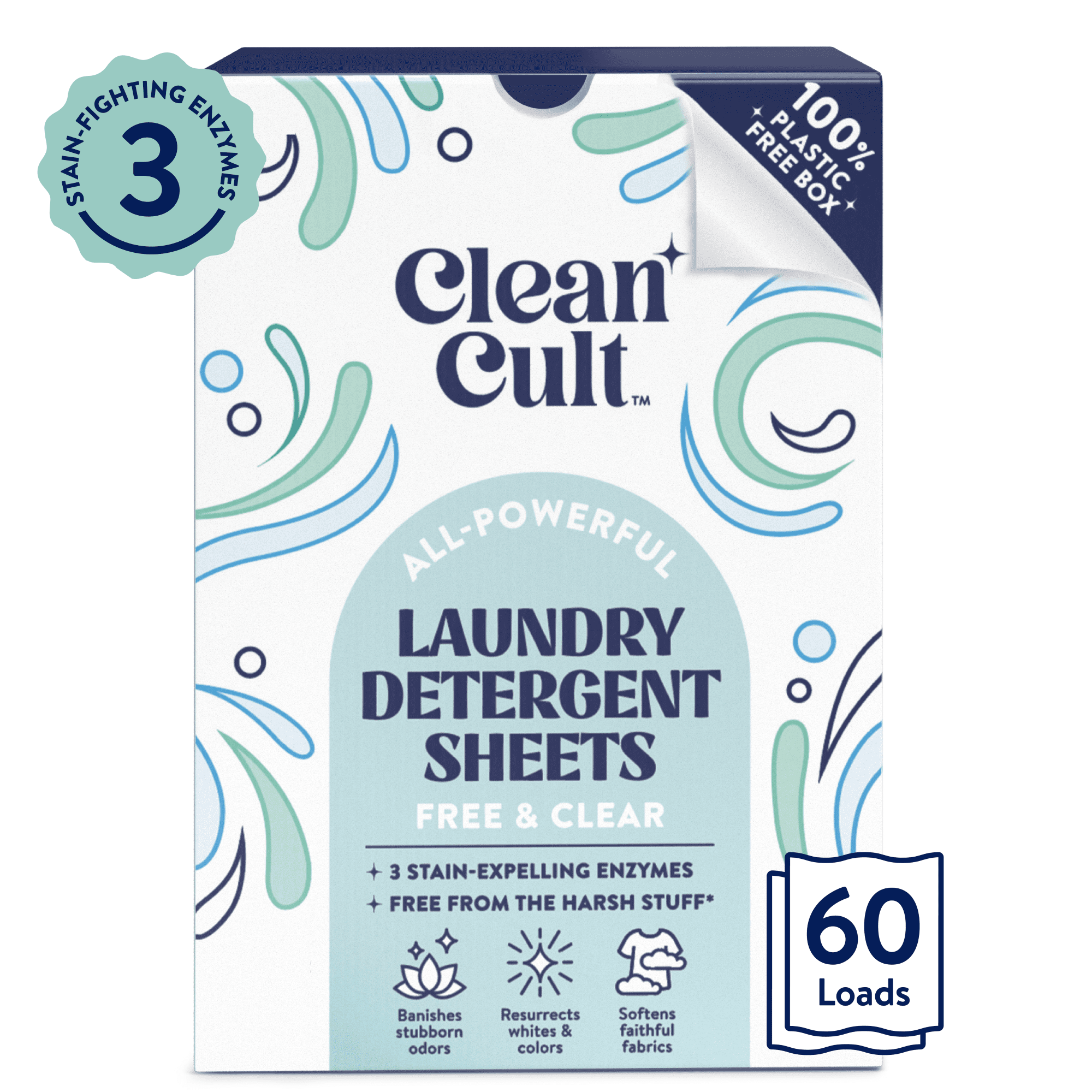 Cleancult Laundry Detergent Sheets Free & Clear, 60 loads