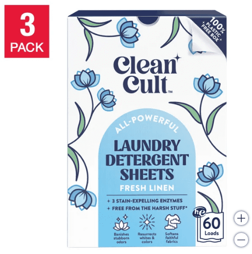 Cleancult Laundry Detergent Sheets, Fresh Linen, 180 Loads, 180 Sheets