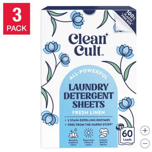 Cleancult Laundry Detergent Sheets, Fresh Linen, 180 Loads, 180 Sheets
