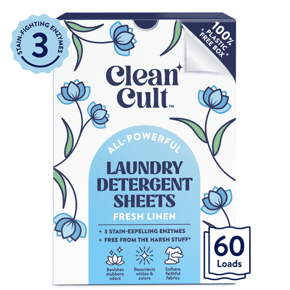 Cleancult Laundry Detergent Sheets, Fresh Linen Scent, 60 Count