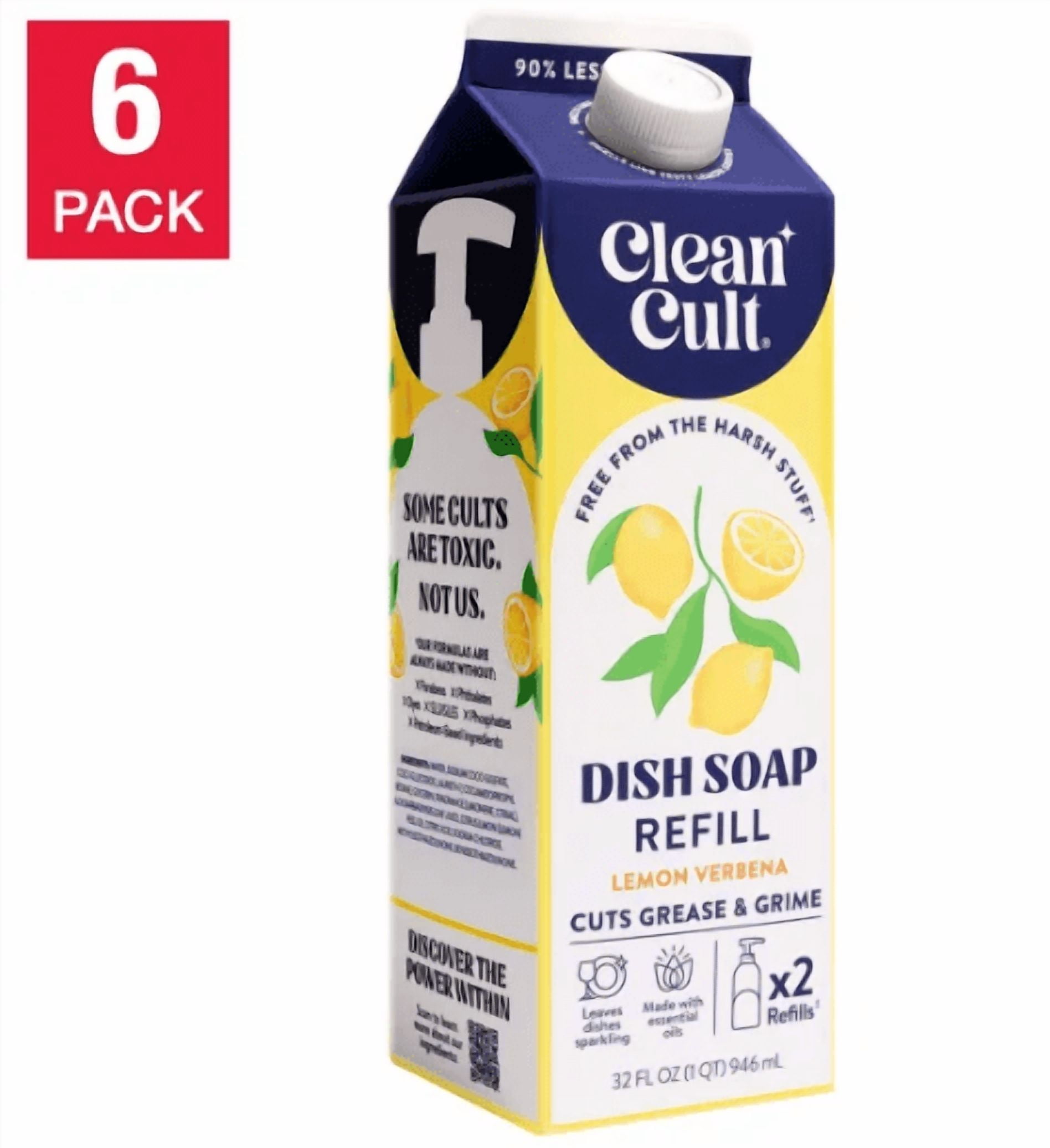 Cleancult Liquid Dish Soap, Lemon Verbena, 32 fl oz, 6-count