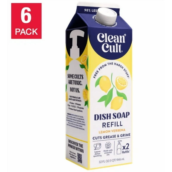 Cleancult Liquid Dish Soap, Lemon Verbena, 32 fl oz, 6-count