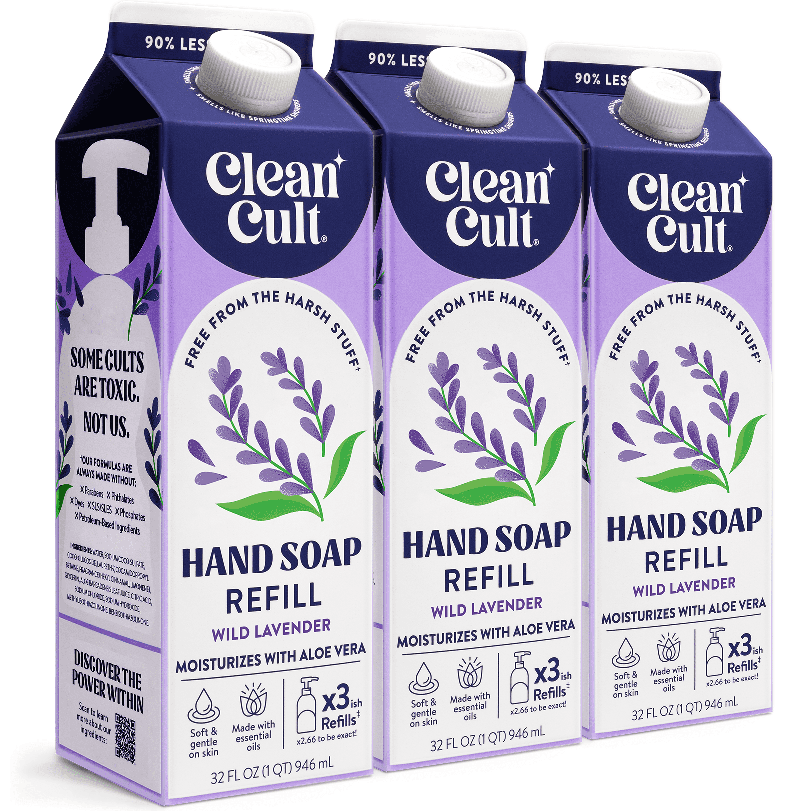 Cleancult Liquid Hand Soap Refill, Nature-Inspired Ingredients, Lavender, 3 Pack, 32 oz