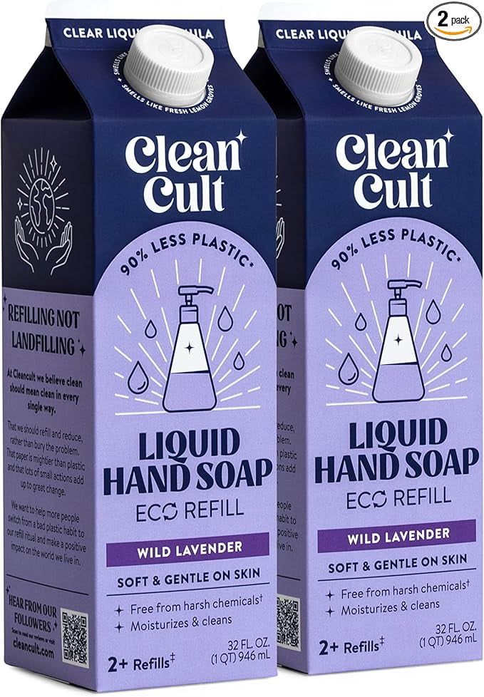 Cleancult Liquid Hand Soap Refills - Moisturizes Dry and Sensitive Skin - Made with Aloe Vera and Lavender Essential Oils - Wild Lavender - Eco Friendly - Paper-Based Packaging - 32 oz 2 Pack
