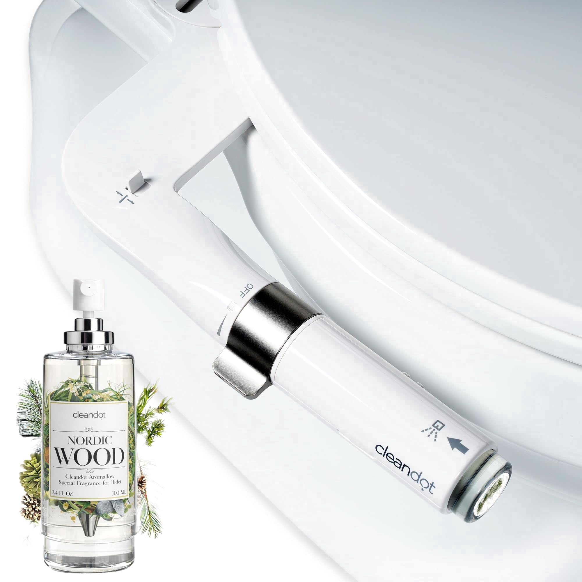 Cleandot Bidet Attachment for Toilet — Scented Bidet with Fragrance Spray Odor Eliminator, Precision Nozzle Adjustable Pressure, Non-Electric Cold Water Leak-Proof (Nordic Wood, 2)
