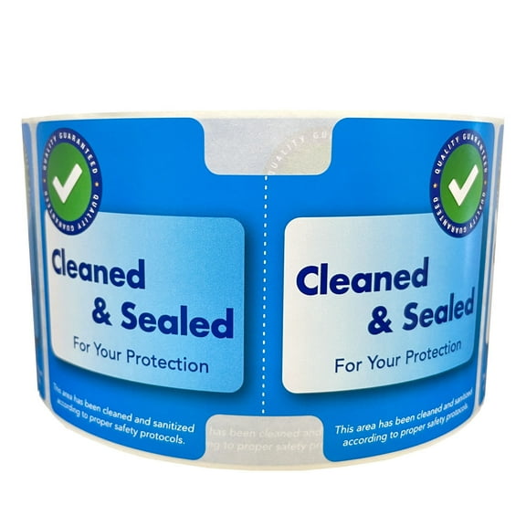 Cleaned & Sealed Tamper Seal Blue Safety Labels | 2.875 x 5" inch - 500 Pack | InStockLabels.com