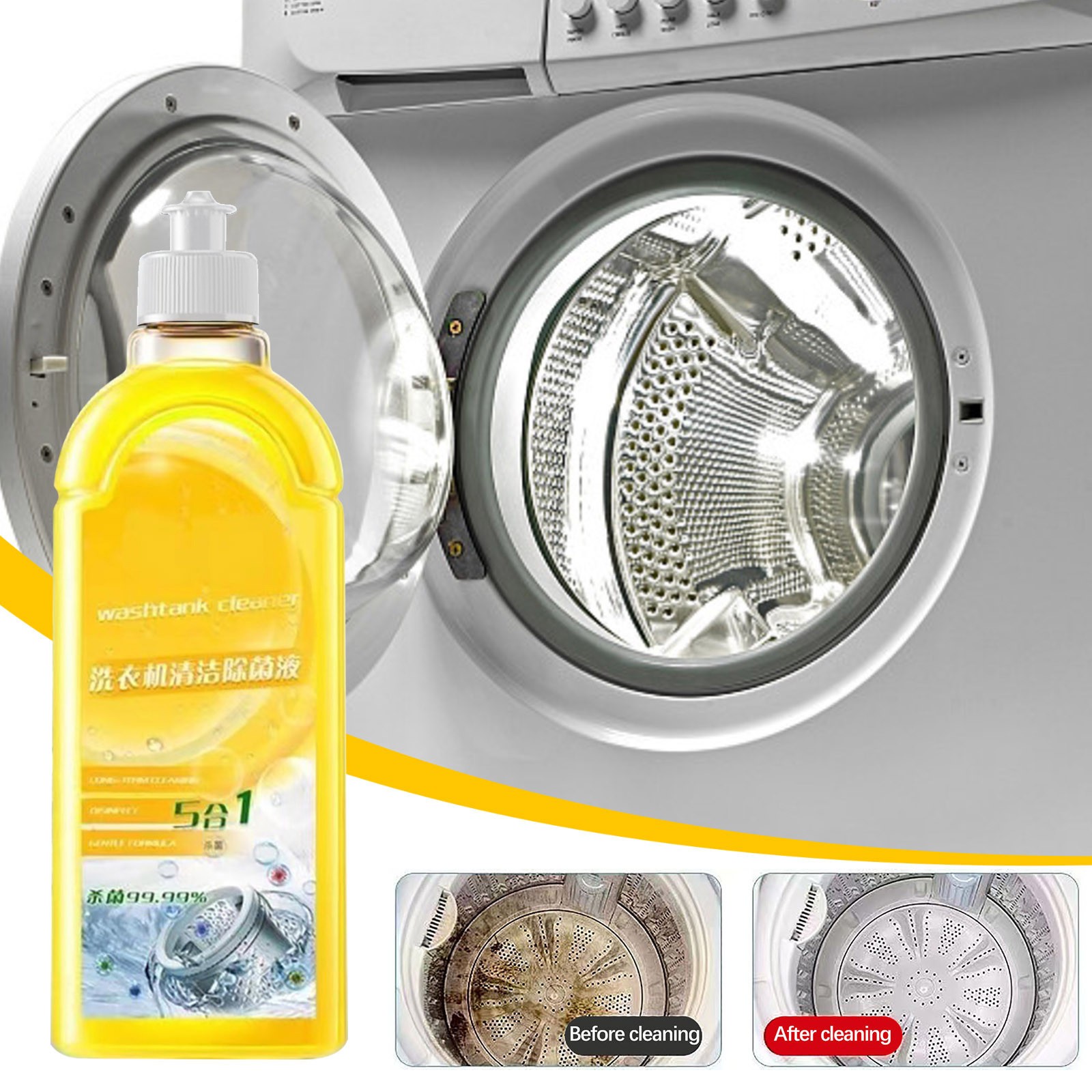 Cleaner Washing Machine Liquid, 500Ml Tank Cleaner, Lemon Scented, for Home Use, Removes Buildup, Drum Sanitizer, Effective Degreaser, Stainless Steel Safe, Eco-Friendly Formula, Kitchen Laundry Aid