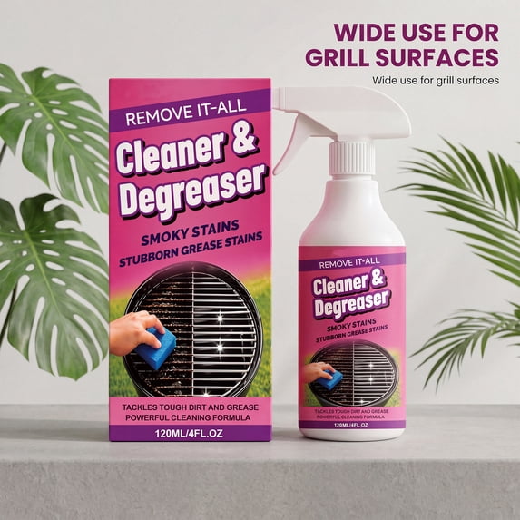 Cleaner and Degreaser Spray,Heavy Duty Formula for Removing Smoky Stains,Stubborn Grease and Grime from Grills,Ovens and Kitchen Surfaces,4 fl oz