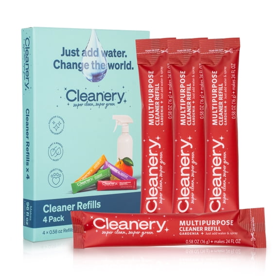 Cleanery All Purpose Cleaner Powder Concentrate Refills 4 Pack, Makes 24oz Each, Gardenia Scent