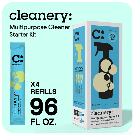 Cleanery Multi Purpose Refill Cleaner Starter Kit- 1 Reusable Bottle + 2 Lemon Lime + 2 Gardenia