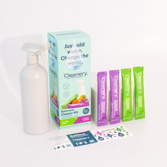 Cleanery Bathroom Cleaner Starter Kit with Reusable Spray Bottle + 2 Tea Tree & Mint + 2 Lavender