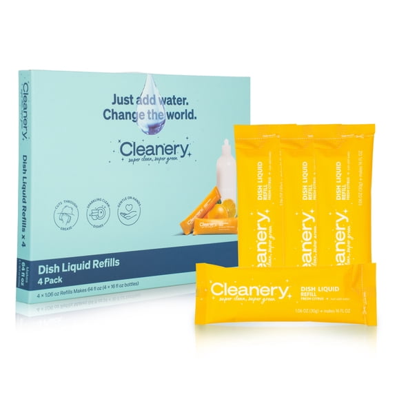 Cleanery Dish Soap Powder Concentrate Powder Refills 4 Pack, Makes 16oz Each, Fresh Citrus