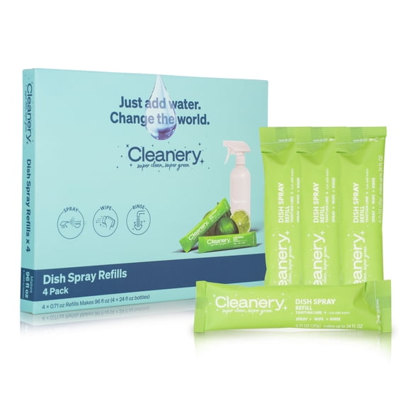 Cleanery Dish Spray Cleaner Powder Concentrate Refills 4 Pack, Makes 24oz Each, Tahitian Lime