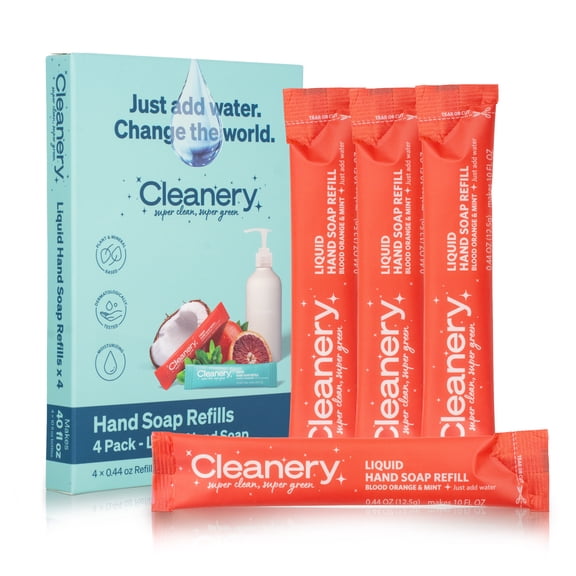 Cleanery Moisturizing Hand Soap Refill Powder Concentrate 4 Pack, 10oz Refill, Blood Orange & Mint
