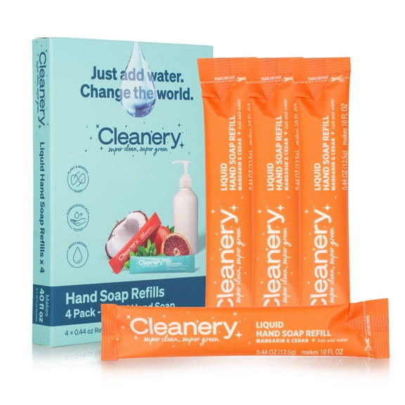 Cleanery Moisturizing Hand Soap Refill Powder Concentrate 4 Pack, Makes 10oz Each, Mandarin & Cedar