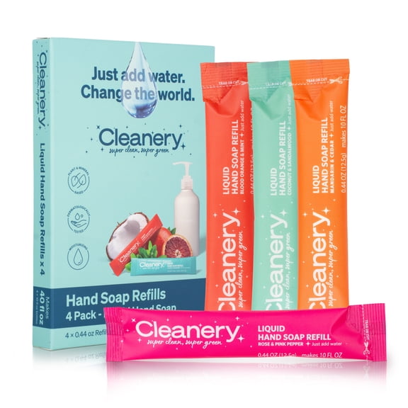 Cleanery Moisturizing Hand Soap Refill Powder Concentrate 4 Pack, Makes 10oz Each, Variety Pack