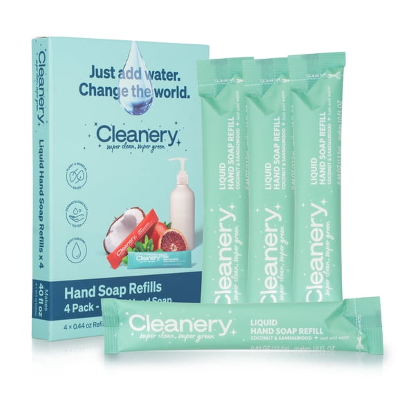 Cleanery Moisturizing Hand Soap Refill Powder Concentrate 4Pack, 10oz refills, Coconut & Sandalwood