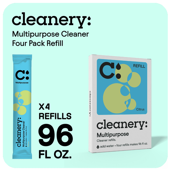 Cleanery Multipurpose Cleaner Powder Concentrate Refills 4 Pack, Makes 24oz Each, Citrus (Lemon & Lime)