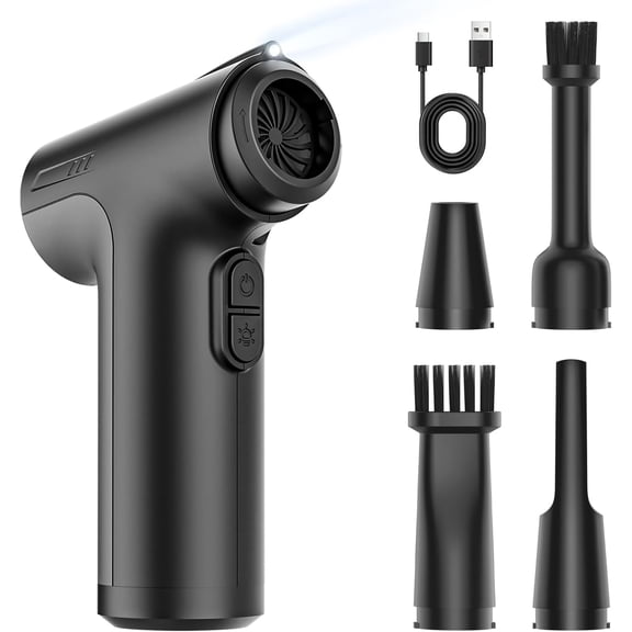 Cleangor 130000RPM Compressed Air Duster with LED Light, 7500mAh Super Power Electric Air Duster, 3-Gear Adjustable Rechargeable Mini Blower for Computer, Keyboard, Car, Outdoor, Crevice Cleaning