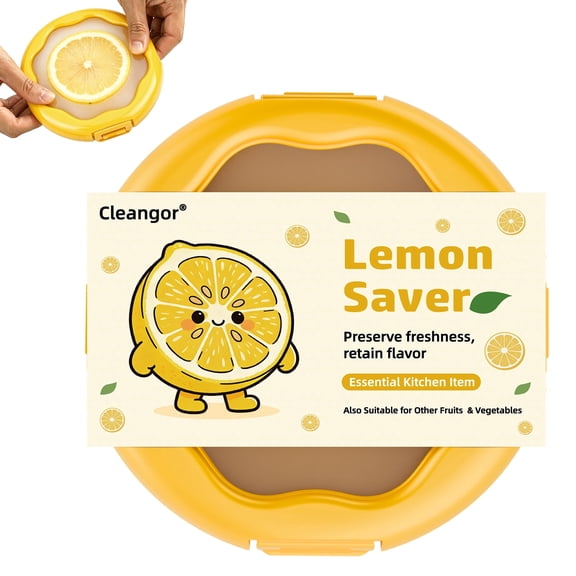 Cleangor Lemon Saver with Snap-On Lid, Silicone Food Saver, Lemon Storage Container Reusable, Vegetable and Fruit Storage Containers, Reusable Kitchen Gadget, Dishwasher Safe (1, Yellow)