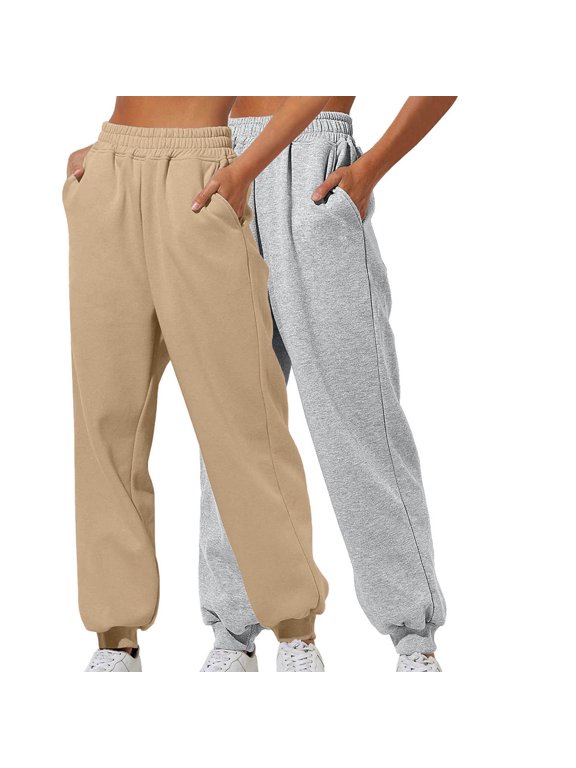 Cleaning 2 Packs Womens Solid Basic Joggers Pants Elastic High Waist Sweatpants Athletic-Fit High Waisted Trousers Lounge Breathable Sports Pants Hiking Outdoor Track Sweatpant with Pockets