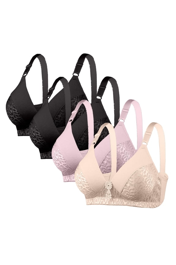 Cleaning 4Pcs Women's Full Coverage Shelf Bra Non-Slip Anti-Sagging Seamless Brassiere Adjustable Spaghetti Straps Bralettes Support Push-Up Bras Lounge Oversized Underwear 2025